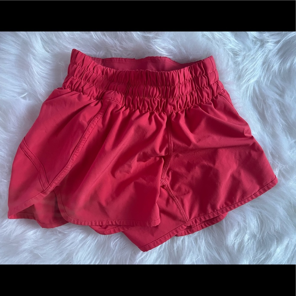 red lululemon speed up shorts